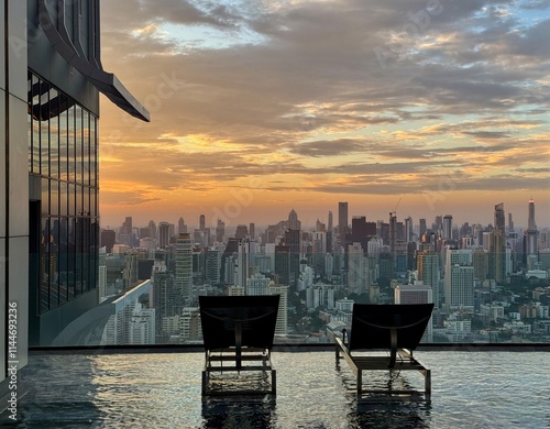 Rooftop pool with the stunning city skyline.