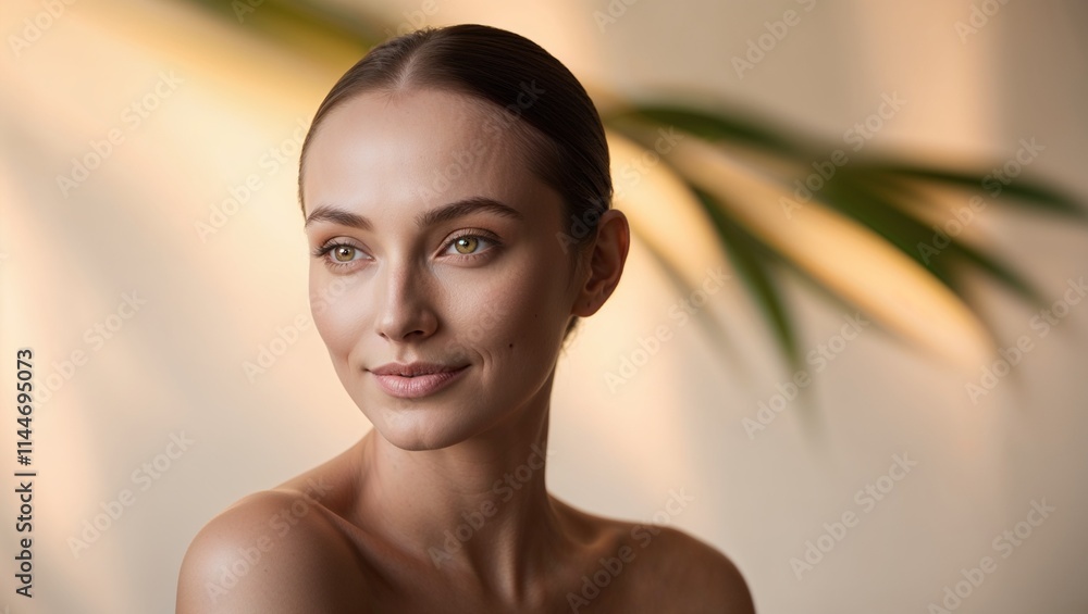 Skinminimalism: Graceful woman with glowing skin and a natural background Skinminimalism: Graceful woman with glowing skin and a natural background