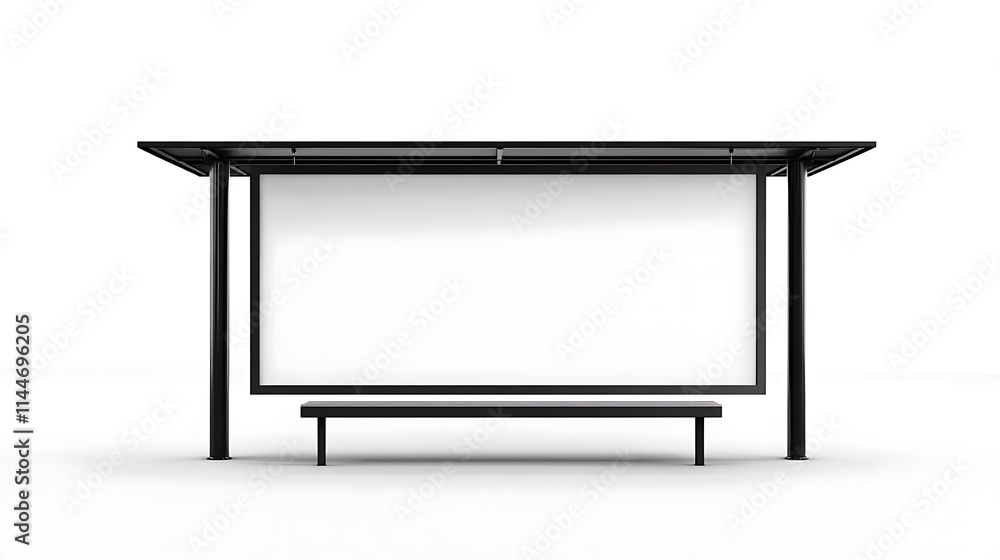Black bus stop shelter mockup in wide shot against a blank backdrop. AI Generated Black bus stop shelter mockup in wide shot against a blank backdrop. AI Generated
