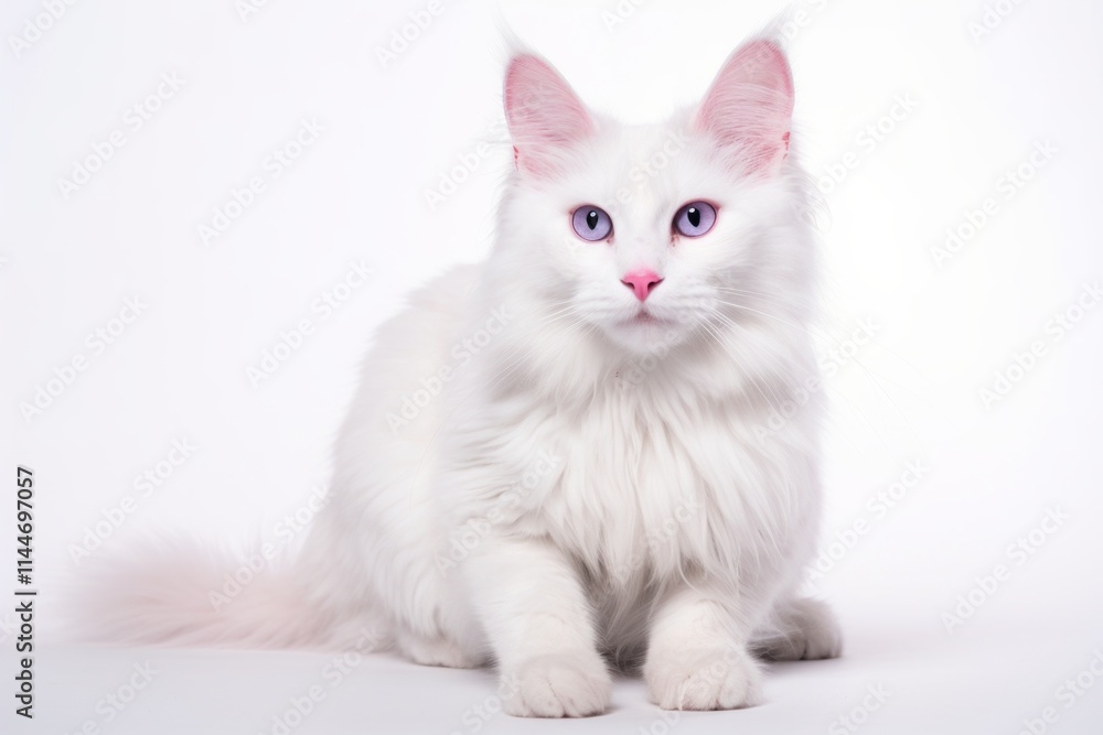 Obraz premium Portrait of a smiling turkish angora cat over white background