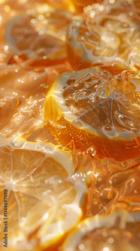 Fresh lemon slices floating in sparkling liquid create vibrant, refreshing scene. bright yellow and orange hues evoke sense of summer joy Fresh lemon slices floating in sparkling liquid create vibrant, refreshing scene. bright yellow and orange hues evoke sense of summer joy