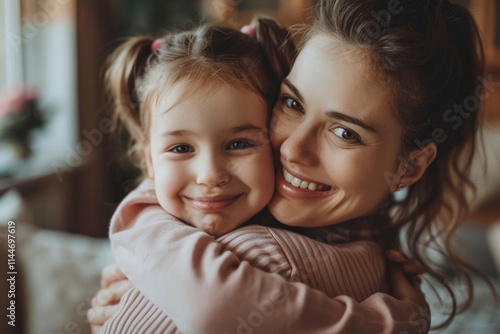 Mother and daughter share tender moment at home.