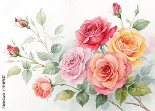 Background Watercolor of roses on a white background