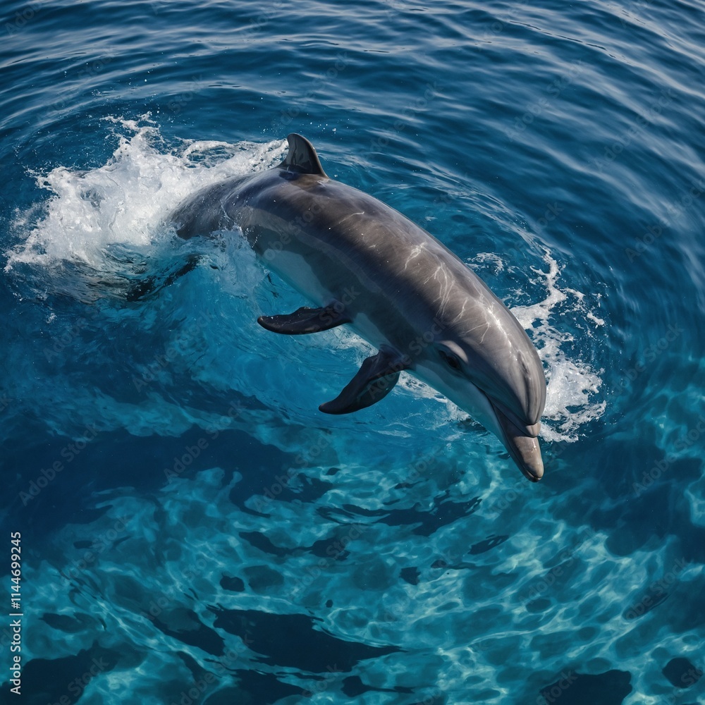 Fototapeta premium A dolphin spiraling through a whirlpool in clear blue waters.