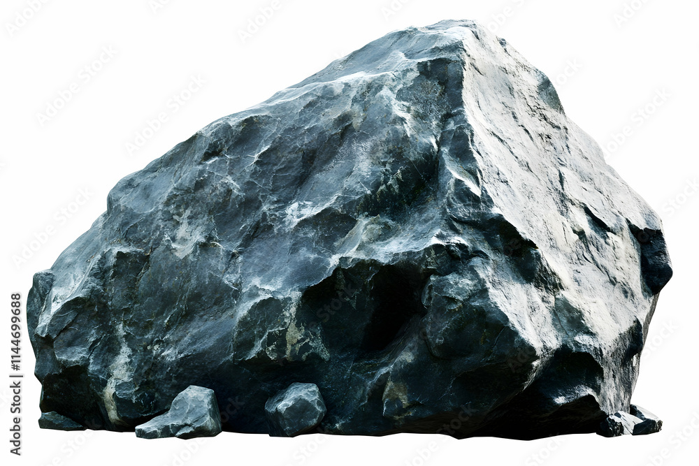 Naklejka premium Massive Gray Boulder, Rugged Surface Texture: Awe-inspiring Stone Formation Displays Natural Beauty