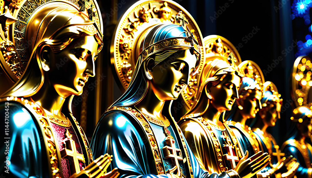 Row of Gilded Religious Statues Row of Gilded Religious Statues