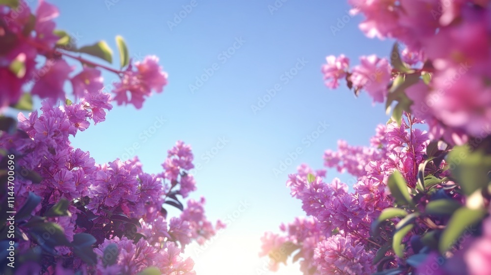 Pink Flower Blossoms Under Clear Blue Sky in Spring Season Pink Flower Blossoms Under Clear Blue Sky in Spring Season