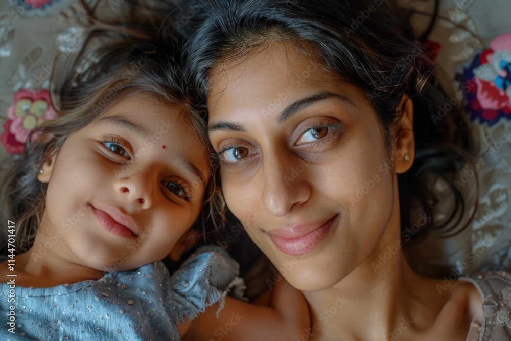 Happy Indian mother and daughter bond in family portrait. Happy Indian mother and daughter bond in family portrait.