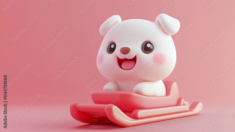 Cute cartoon puppy riding a sled on pink background. Cute cartoon puppy riding a sled on pink background.