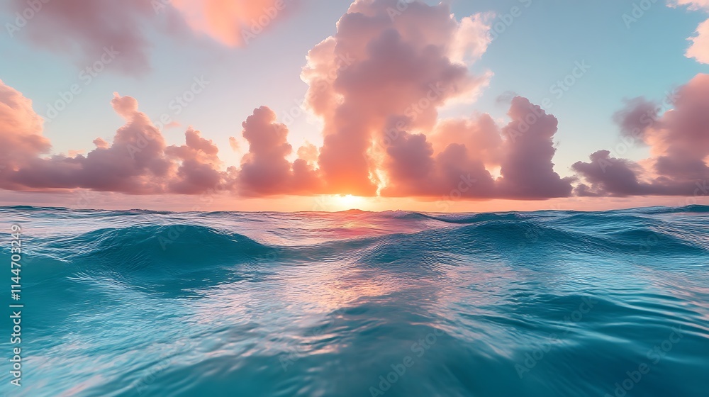 Obraz premium Serene Ocean Sunset With Pink Cloudscape