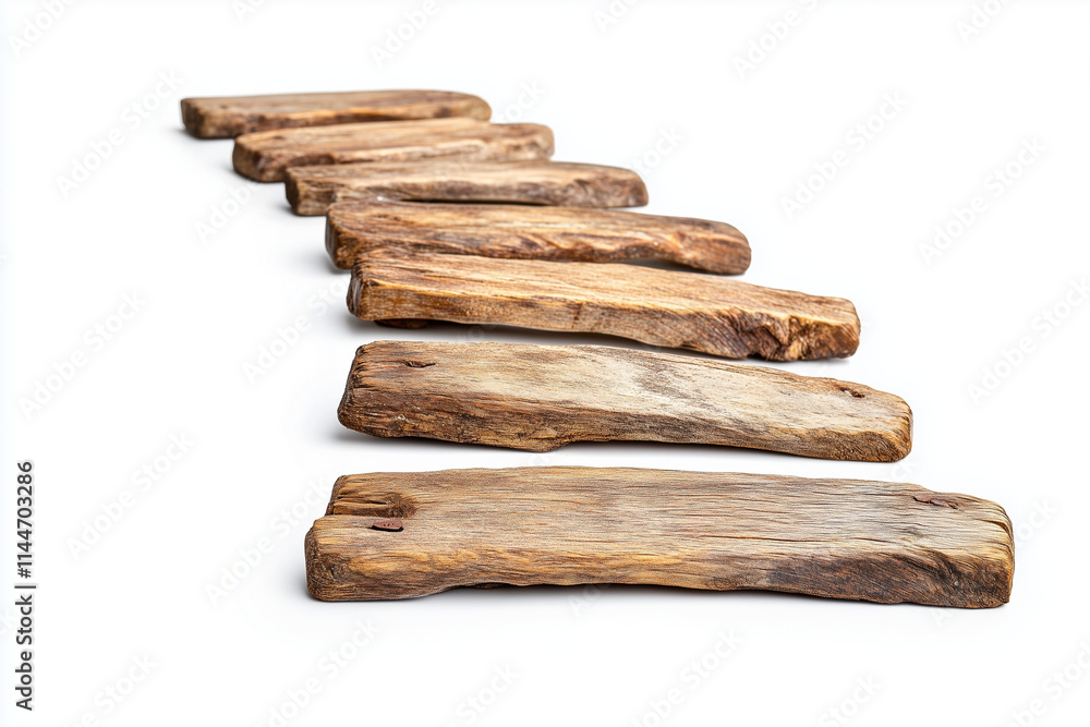 custom made wallpaper toronto digitalTop view foot path with wooden slab isolated on white background, Selective focus wooden path in backyard garden on white.