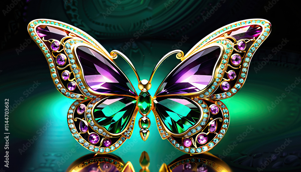 Fototapeta premium Digital Rendering of a Gold and Gemstone Butterfly Brooch