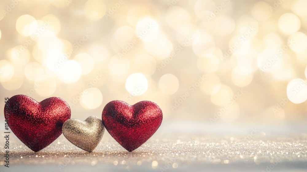 Fototapeta premium Glittering Hearts in Romantic Setting with Soft Blurred Background