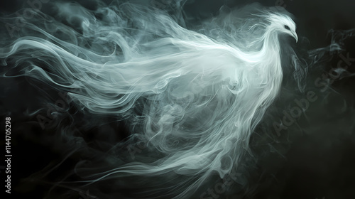 Ethereal representation of a phoenix-like figure formed from swirling smoke. Phoenixlike. Illustration photo