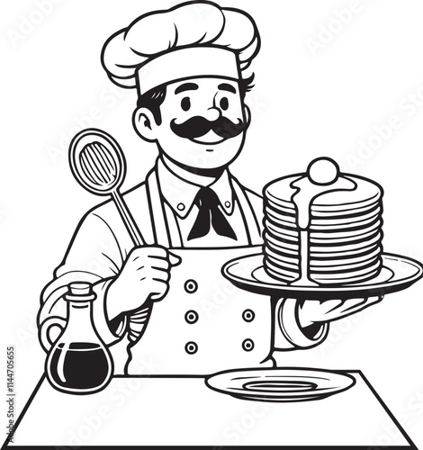 Chef holding silhouette vector, chef holding line art vector illustration