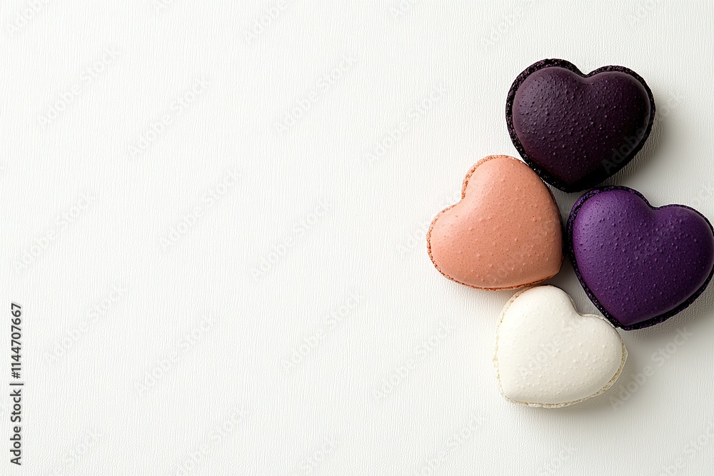 Heart-Shaped Colorful Macarons on White Background Heart-Shaped Colorful Macarons on White Background