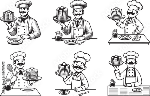 Chef holding set silhouette vector, chef holding line art vector illustration