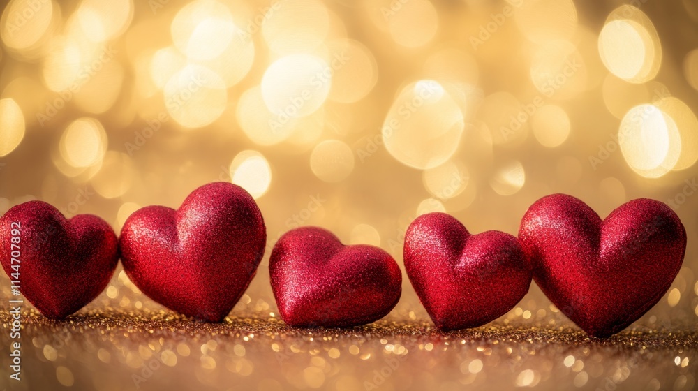 Red Glitter Hearts on Sparkling Background for Romantic Themes Red Glitter Hearts on Sparkling Background for Romantic Themes