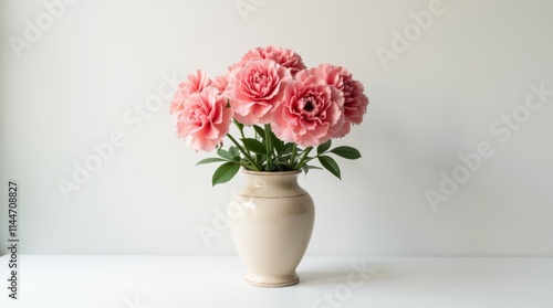 Wallpaper Mural Elegant Carnation Bouquet in Vintage Vase on White Background - Realistic 8K HD Photography with Soft Light and Shadow Torontodigital.ca