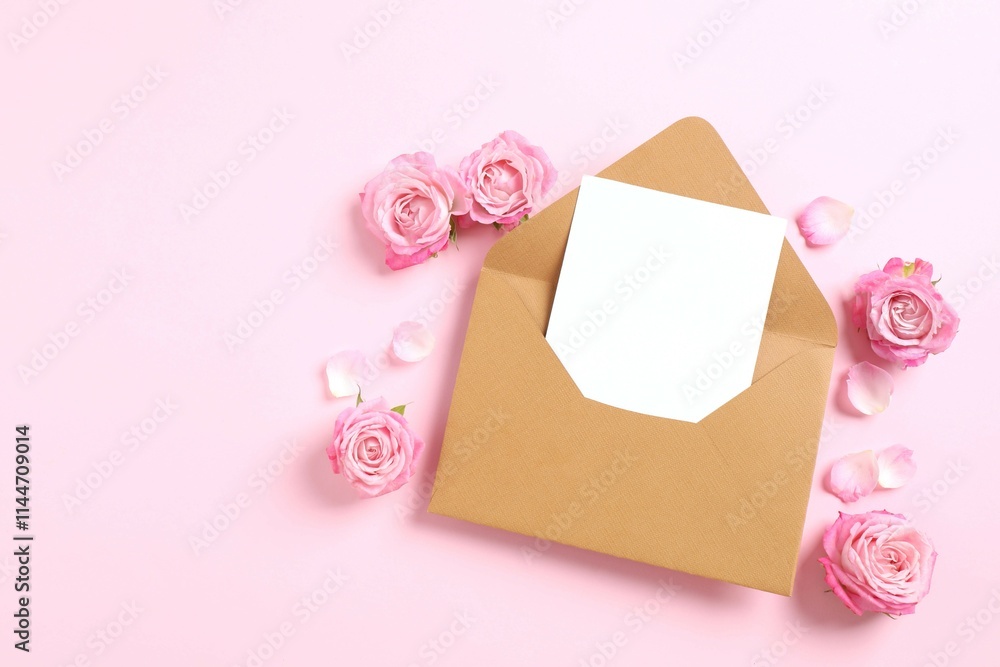 Beautiful composition with pink roses on color background Beautiful composition with pink roses on color background