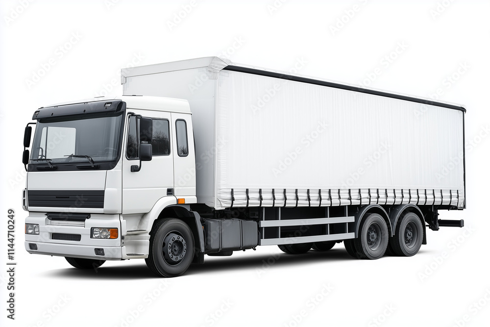 Selective focus white truck with empty space for billboard and commercial advertisement isolated on white background, Trailer truck for product logistics. Selective focus white truck with empty space for billboard and commercial advertisement isolated on white background, Trailer truck for product logistics.