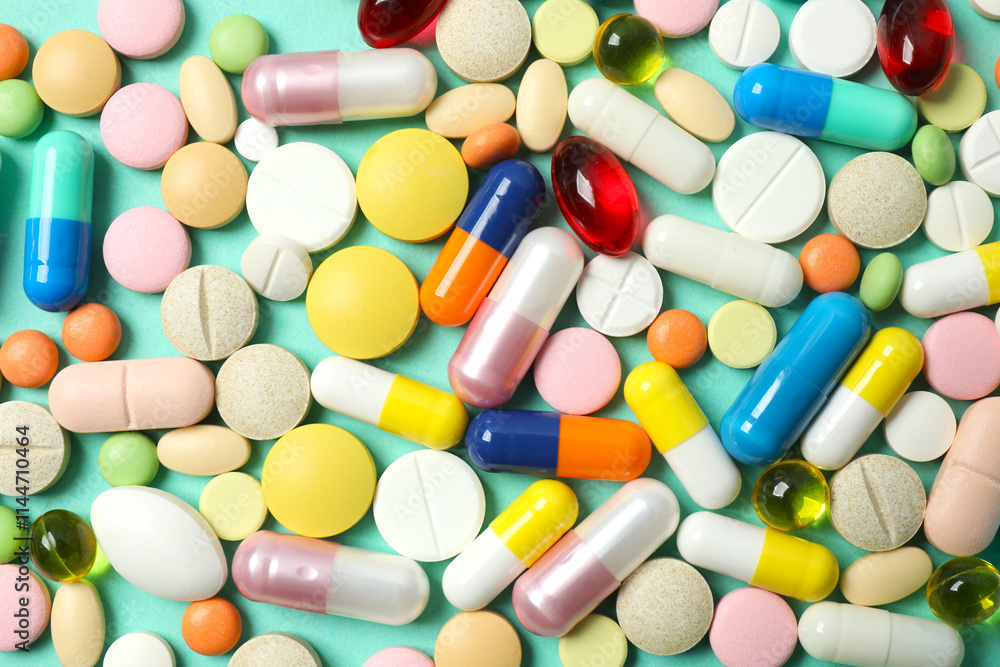 Various pills on color background Various pills on color background