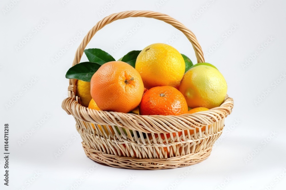 citrus fruits in basket on white background citrus fruits in basket on white background