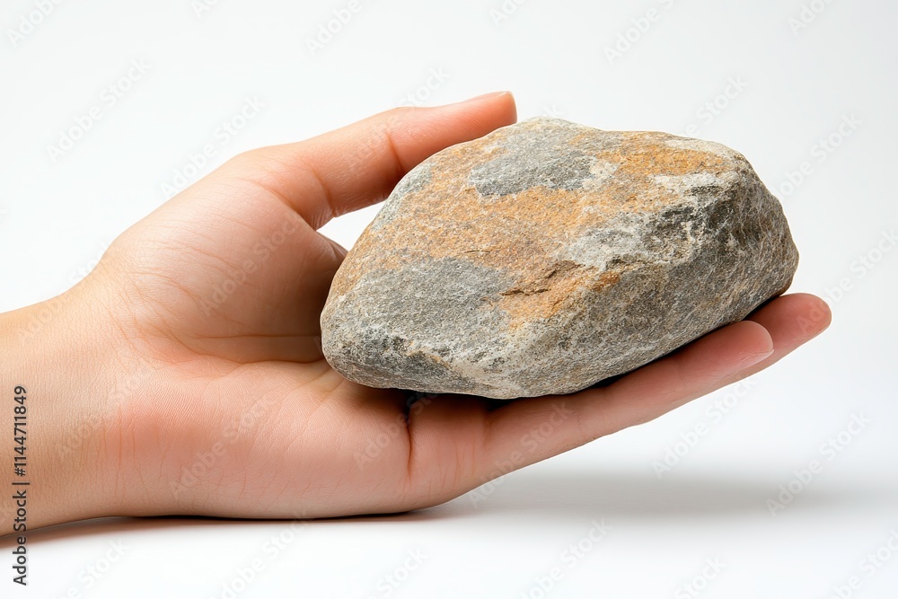 Hand Holding a Prehistoric Rock on a White Background Hand Holding a Prehistoric Rock on a White Background