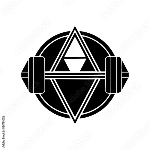 "Minimalist Fitness Logo with Abstract Dumbbell and Geometric Shapes | Black, White, and Bold Red Design"