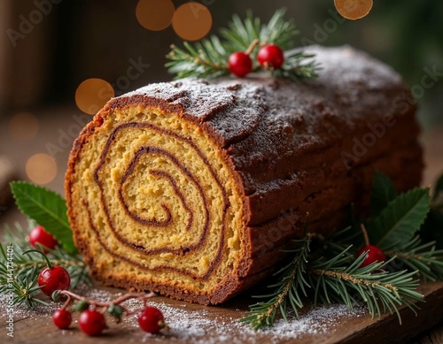 Christmas cake shaped like a log photo