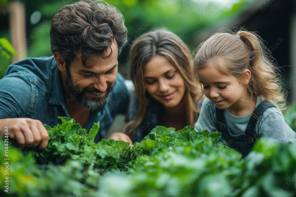 Joyful family bonding while gardening in the sunny backyard. Generative AI Joyful family bonding while gardening in the sunny backyard. Generative AI