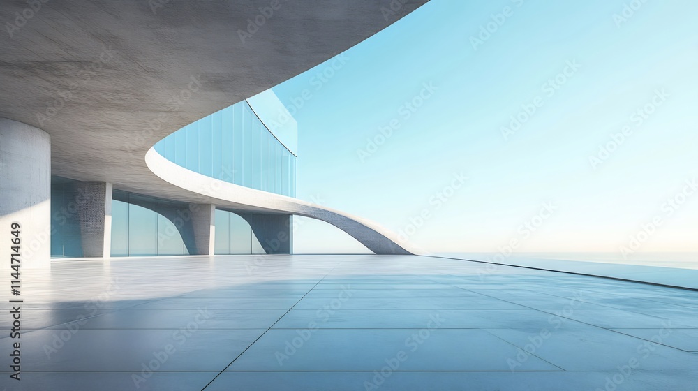Modern building rooftop terrace overlooking ocean. Modern building rooftop terrace overlooking ocean.