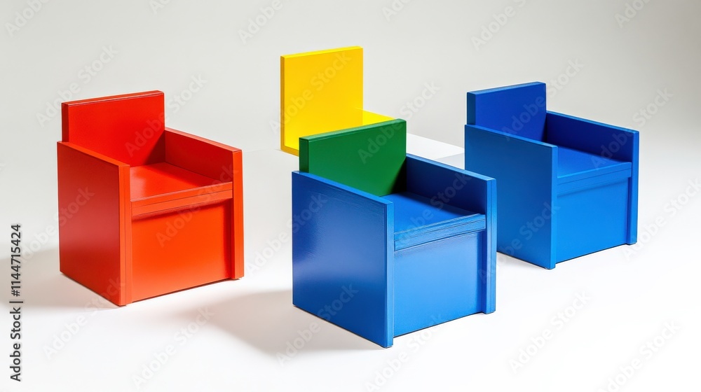 Vividly Colored Modern Children’s Chairs in Red, Blue, Green, and Yellow, Perfect for Playrooms, Classrooms, or Creative Spaces Designed for Young Kids’ Comfort and Fun Vividly Colored Modern Children’s Chairs in Red, Blue, Green, and Yellow, Perfect for Playrooms, Classrooms, or Creative Spaces Designed for Young Kids’ Comfort and Fun