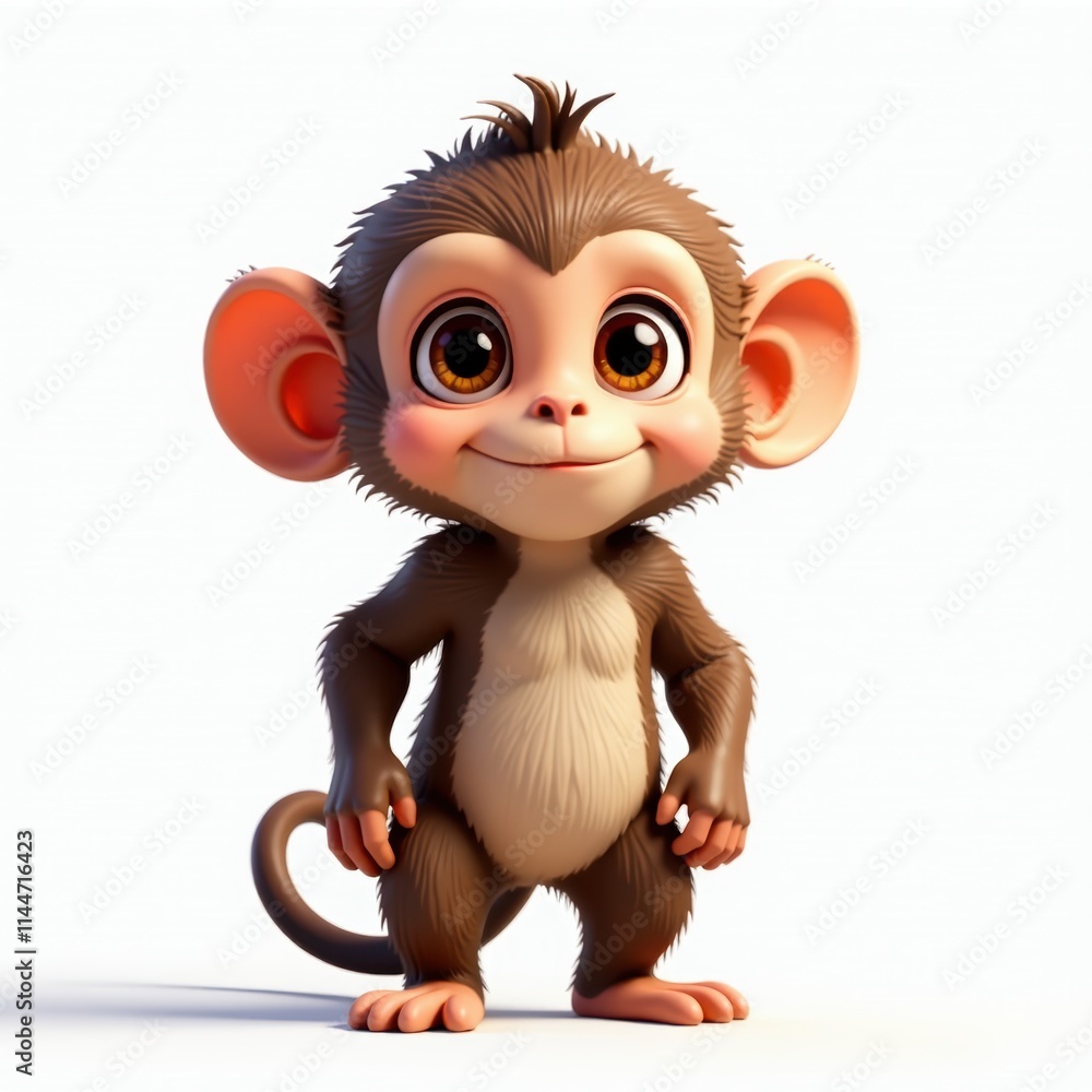 Naklejka premium Adorable Cartoon Baby Monkey, isolated on white background