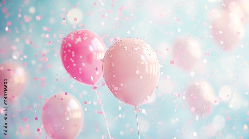 Pastel balloons and confetti floating on a dreamy birthday background, perfect for any festive occasion. Balloons with sparkling confetti float against soft pastel background, copy space Pastel balloons and confetti floating on a dreamy birthday background, perfect for any festive occasion. Balloons with sparkling confetti float against soft pastel background, copy space