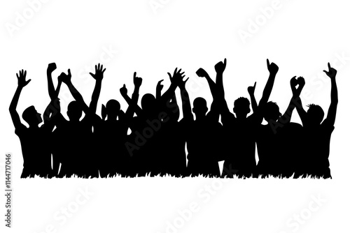 A cheering crowd vector silhouette on white background