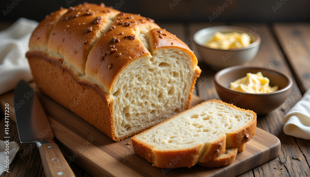 Sliced Bread & Butter on Cutting Board Sliced Bread & Butter on Cutting Board