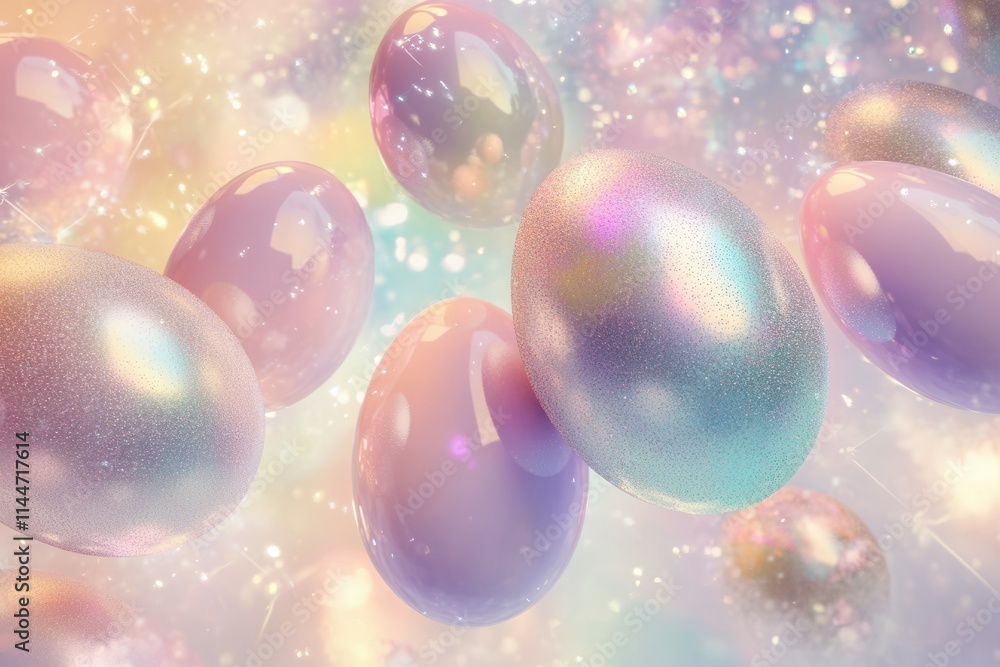 A magical composition features eggs resembling constellations, floating in a cosmic pastel atmosphere. Soft light particles create an enchanting effect, evoking a serene and mystical environment that A magical composition features eggs resembling constellations, floating in a cosmic pastel atmosphere. Soft light particles create an enchanting effect, evoking a serene and mystical environment that