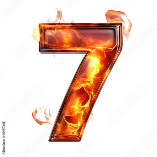 Fiery Number Seven Flaming Digit, Inferno Design, Burning Glass photo