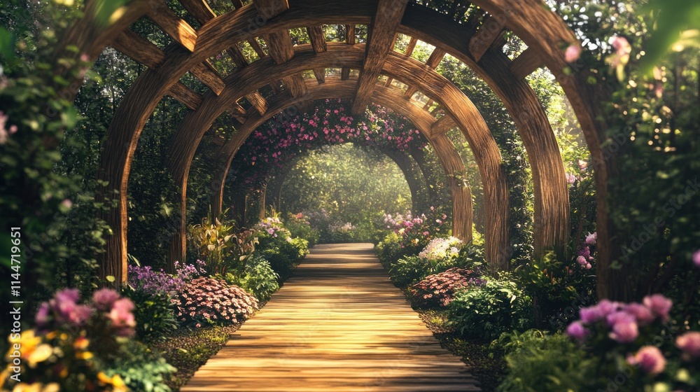 Fototapeta premium Wooden archway garden path. (1)