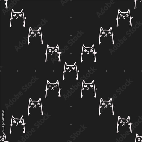 Seamless vector pattern with cute draw cats. Simple doodle style	
