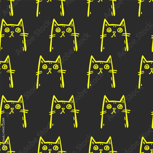 Seamless vector pattern with cute draw cats. Simple doodle style	
