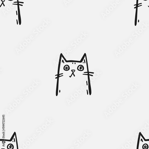 Seamless vector pattern with cute draw cats. Simple doodle style	
