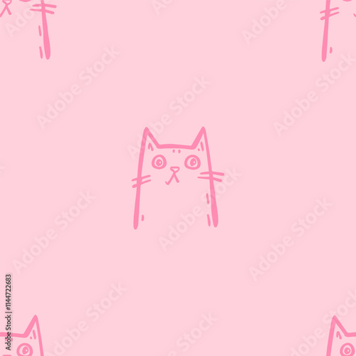 Seamless vector pattern with cute draw cats. Simple doodle style	
