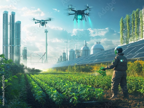 Wallpaper Mural Innovative agricultural practices utilizing drones modern farm digital art futuristic landscape aerial view sustainability concept Torontodigital.ca