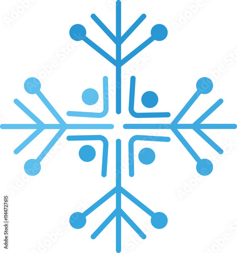 Abstract snowflake vector graphic, holiday symbol, modern design with a gradient blue color. 
