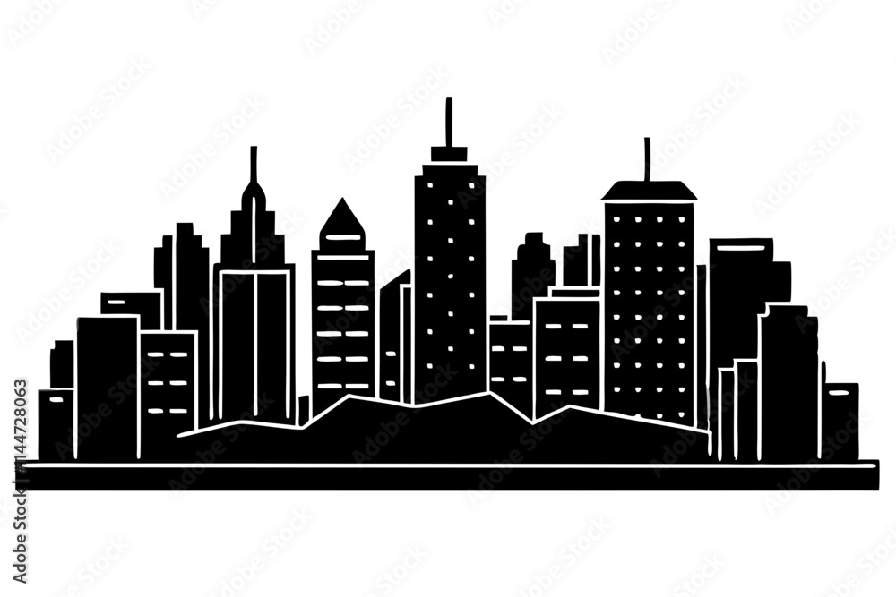 Obraz premium A city skyline at night, flat and modern design Vector silhouette on white background