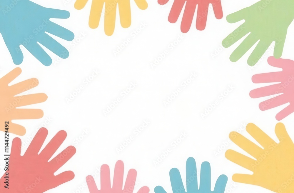 Obraz premium the background is white with a frame of multicolored watercolor hand prints, a place for text