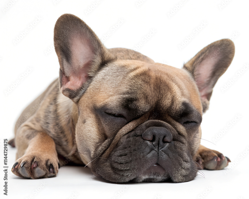 French Bulldog, It's getting sleepy. isolated on a white background French Bulldog, It's getting sleepy. isolated on a white background