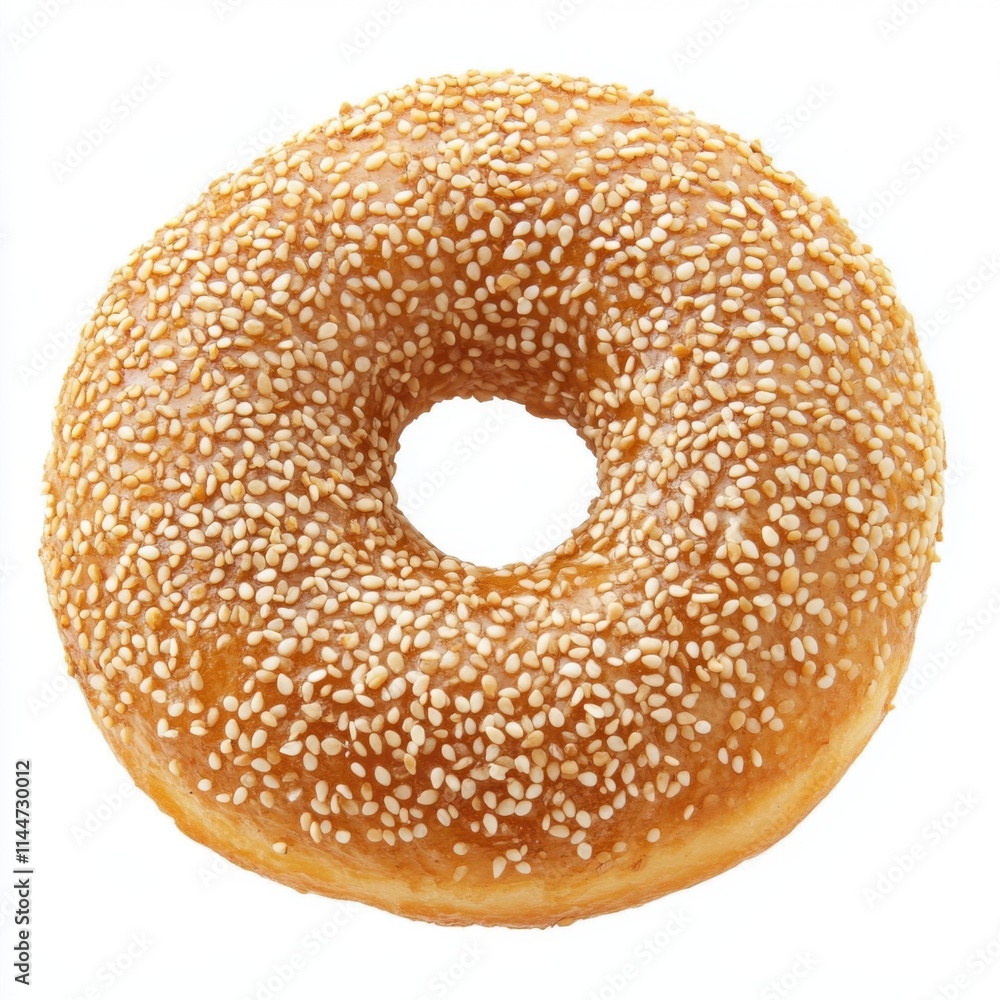 Delicious sesame seed donut with a golden-brown glaze on a white background Delicious sesame seed donut with a golden-brown glaze on a white background